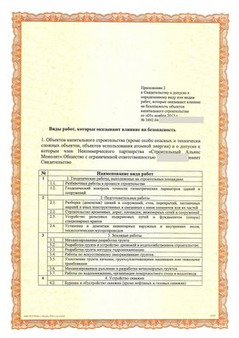 Приложение к свидетельству о допуске к определенному виду или видам работ Челябинск СРО в строительстве